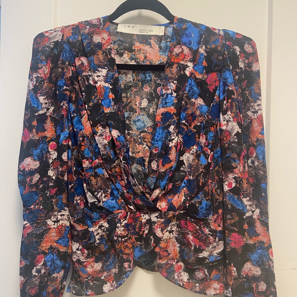 Iro Floral plunging blouse with padded shoulders